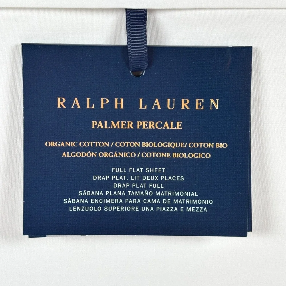 Ralph Lauren Palmer Percale‎ Full Flat Sheet Sand Dune Trim Organic Cotton NEW